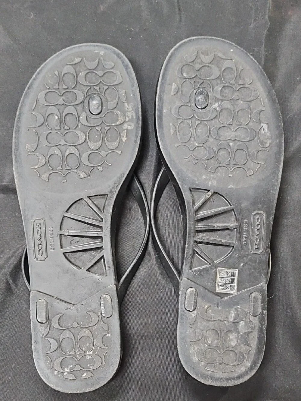 Coach Black Flip Flop Sandals with Gold Bow Accent